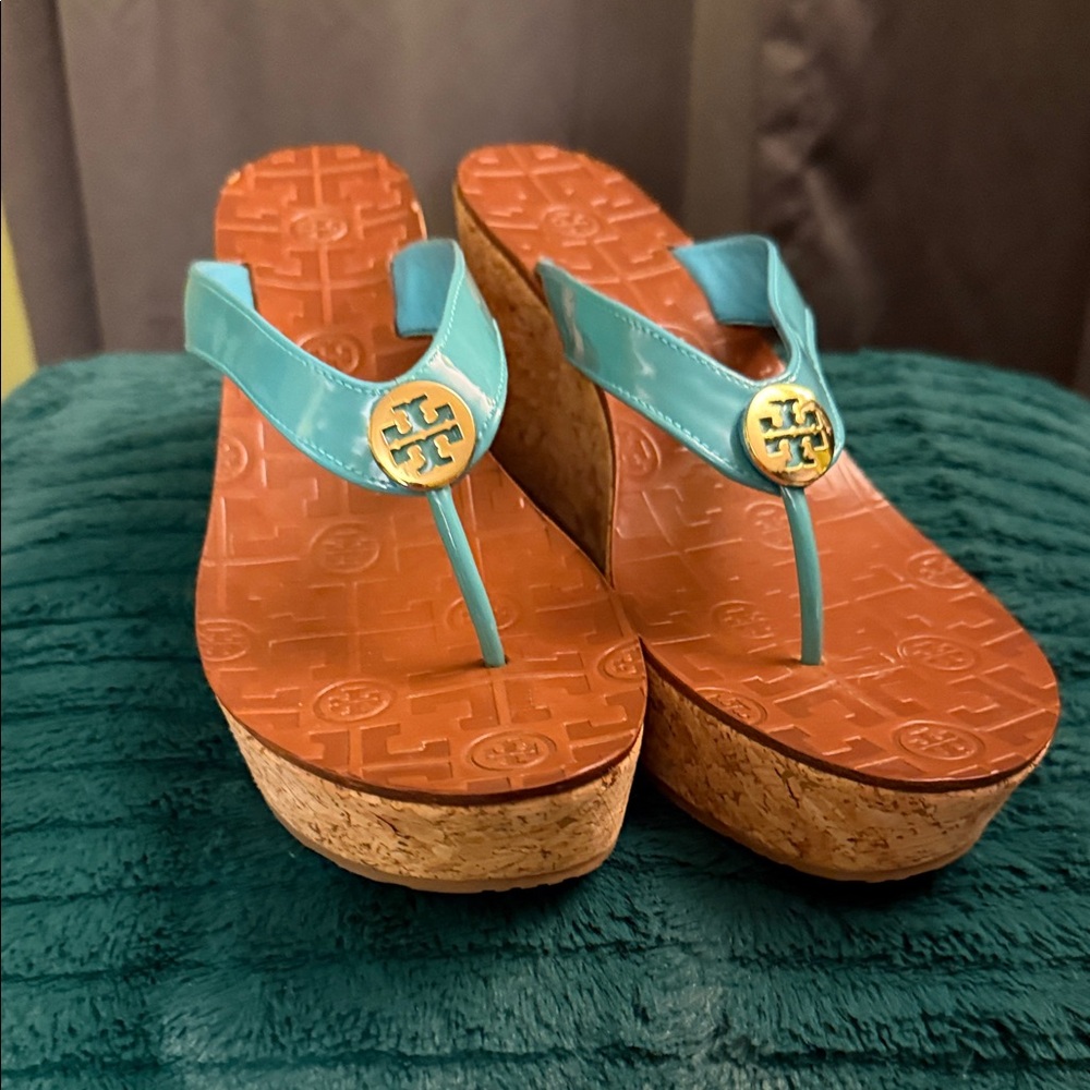 Tory Burch Teal Wedge Sandals
